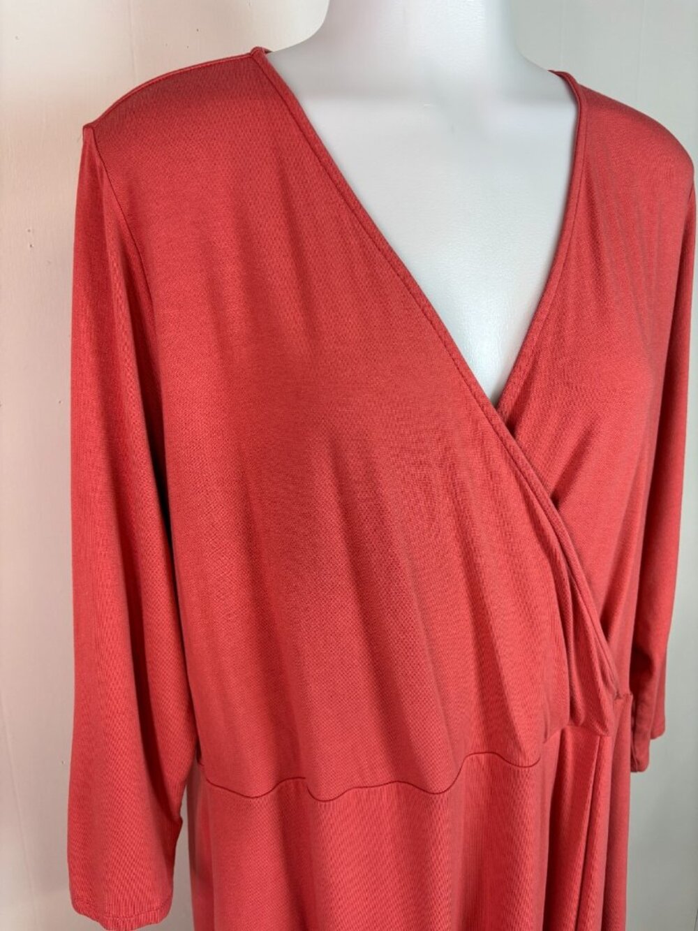 J. Jill Top Large Coral Wrap-Front Wearever Collection Stretch Blouse 3/4 Sleeve - Picture 2 of 11